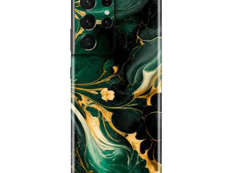 Samsung Galaxy S21 ULTRA SIGNATURE AGATE GEODE Royal Green-Gold Skin Hot on Sale