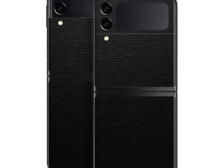 Samsung Galaxy Z Flip 3 LUXURIA RIDERS Black LEATHER Textured Skin For Sale