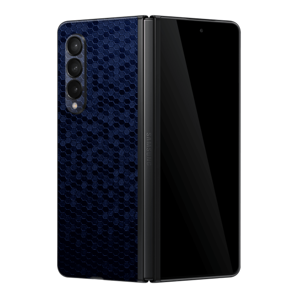 Samsung Galaxy Z FOLD 3 LUXURIA Navy Blue HONEYCOMB 3D TEXTURED Skin For Discount