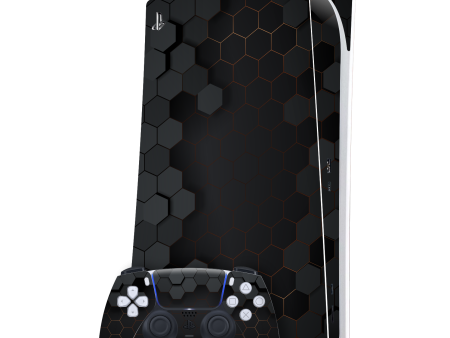 PlayStation 5 (PS5) DIGITAL EDITION SIGNATURE Black-Gold Hexagon Skin Sale