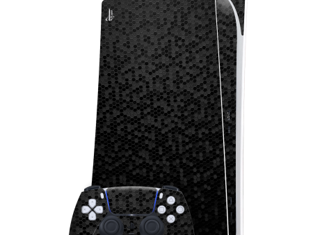 PlayStation 5 (PS5) DIGITAL EDITION LUXURIA BLACK HONEYCOMB 3D TEXTURED Skin Hot on Sale