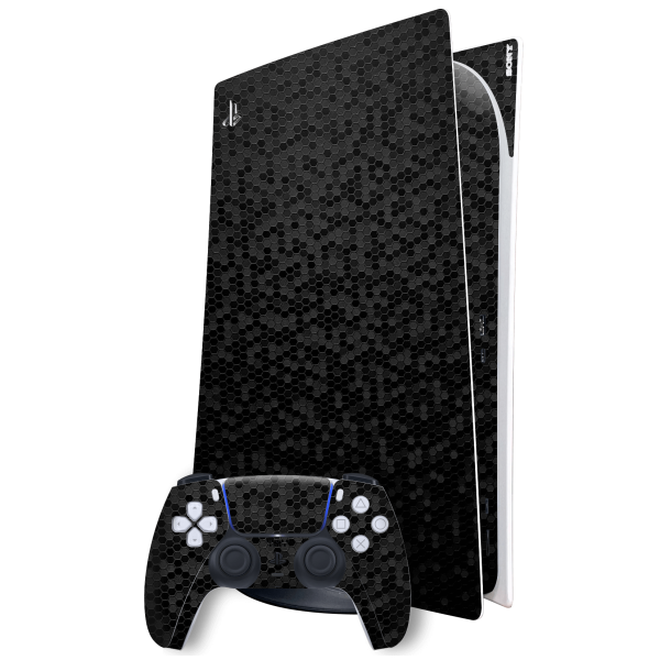 PlayStation 5 (PS5) DIGITAL EDITION LUXURIA BLACK HONEYCOMB 3D TEXTURED Skin Hot on Sale